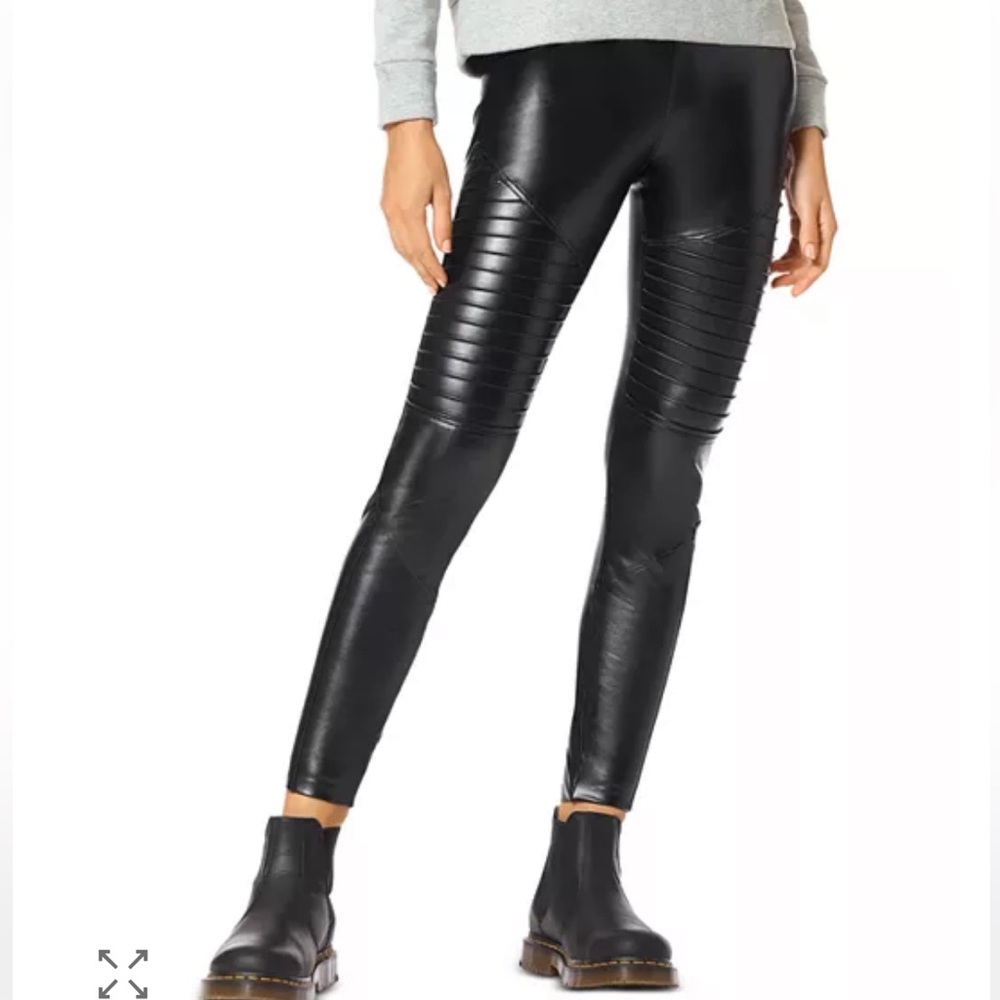 NWT DG2 Diane Gilman Faux Leather Front-Rib Moto Leggings w/Rear Stretch Ponte.